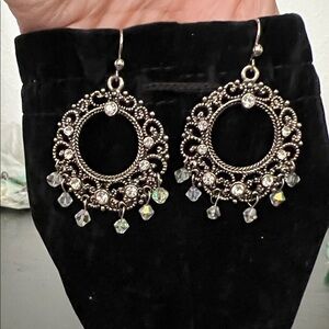 Silver Art Deco Crystal Dangle Earrings